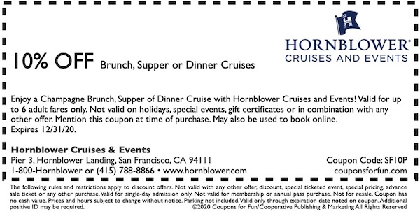 Savings coupon for Hornblower San Francisco
