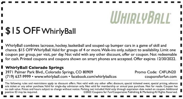 Savings coupon for WhirlyBall in Colorado Springs