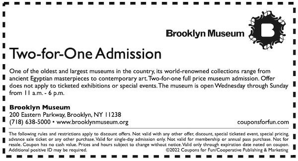 Savings coupon for Brooklyn Museum in Brooklyn, New York