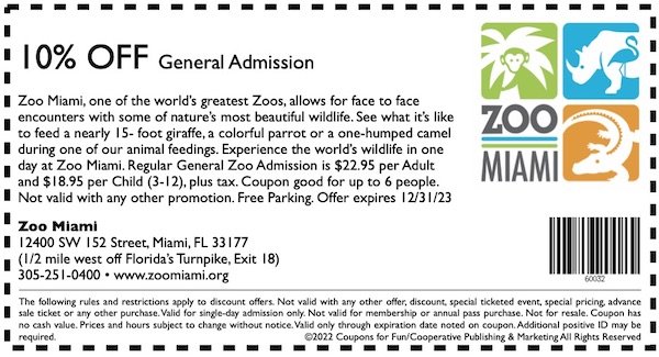 Savings coupon for Zoo Miami in Miami, Florida