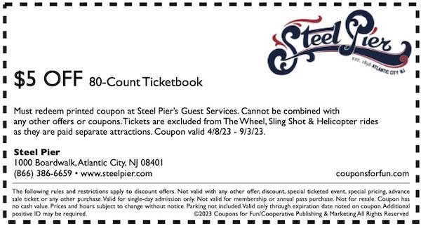 NJ Steel Pier $5 coupon 2021
