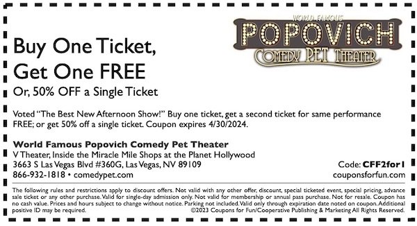 Savings coupon for Popovich Comedy Pet Theater