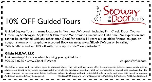 Savings coupon for the Segway Door Tours by Glide N.E.W. LLC in Wisconsin