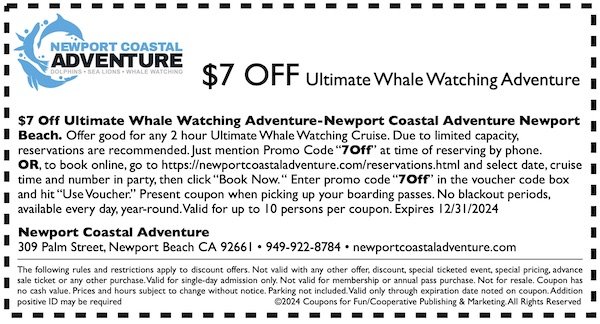 CA Newport Coastal Adventure coupon 2020