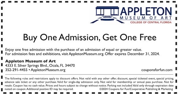 Savings coupon for Appleton Museum of Art in Ocala, Florida