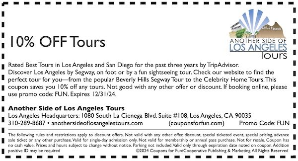 Savings coupon for Another Side Tours Los Angeles in California
