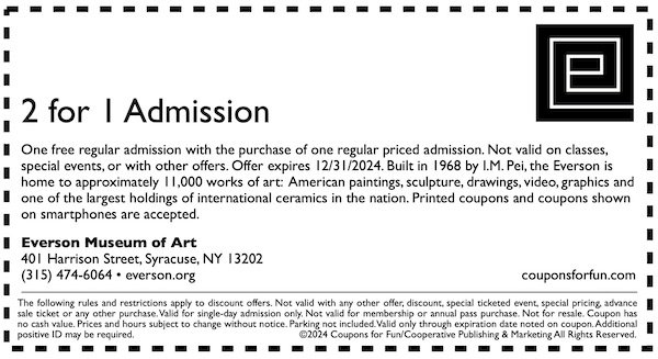 Savings coupon for the Everson Museum of Art in Syracuse, New York