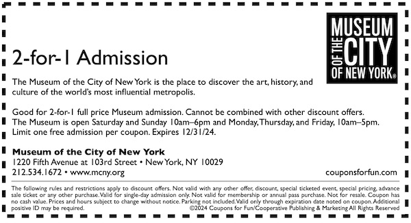 Savings coupon for the Museum of the City of New York - Manhattan, museums, things to do in New York, #familytravel