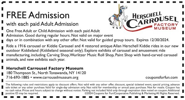 Savings coupon for Herschell Carrousel Museum in North Tonawanda, New York